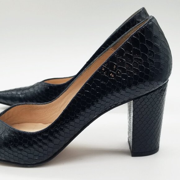 Jon Josef Sweetheart Pointed Toe Block Heel Pump Black Croco Patent Leather 7.5 - Picture 11 of 16